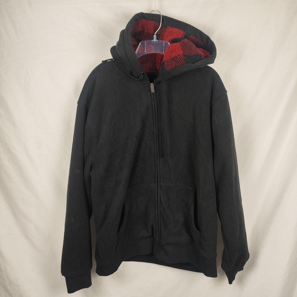 Outdoor Life Hoodie Mens XL Black Sherpa Lined Full Zip Fleece Warm Jacket